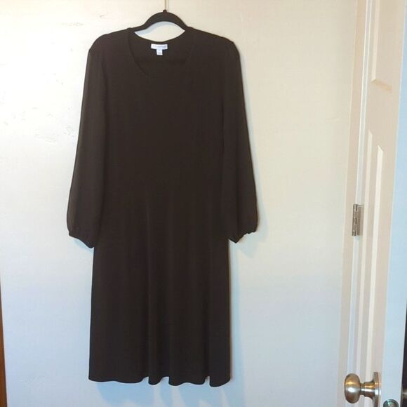 Charter Club‎ Women's Black Sheer Long Sleeve Sheath Classy Midi Dress Size L - Picture 1 of 4